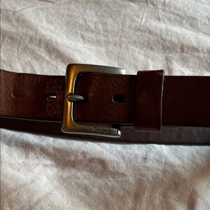 Timberland Men's Brown Leather Belt with Silver Buckle